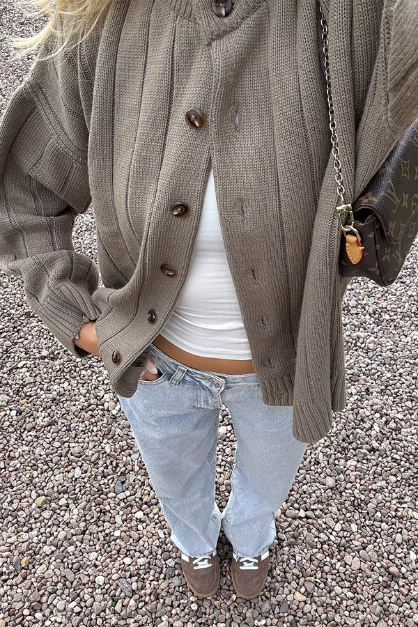 Claudette Ribbed Knit Button-Front Cardigan