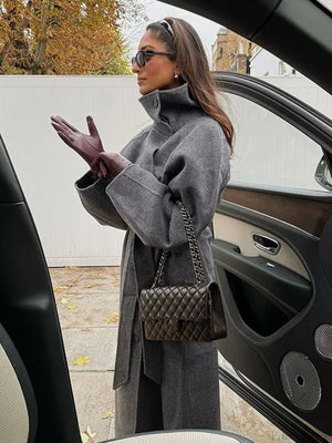 Linda | Women's Belted High Neck Long Maxi Wrap Trench Coat