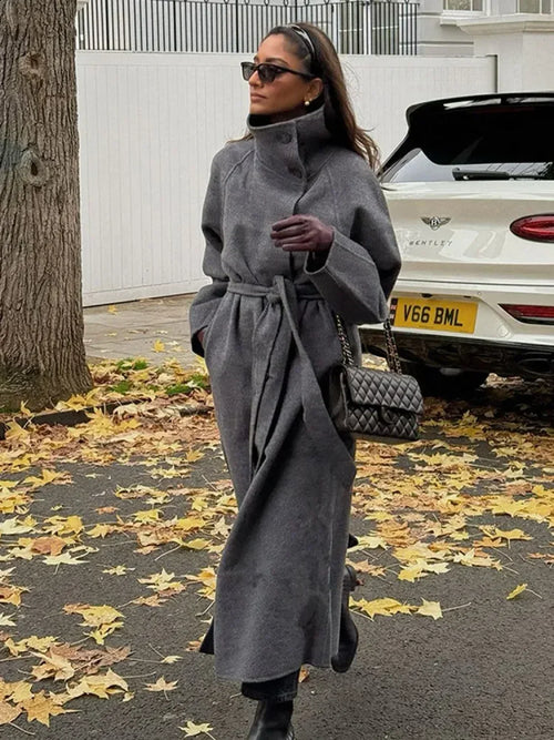 Linda | Women's Belted High Neck Long Maxi Wrap Trench Coat