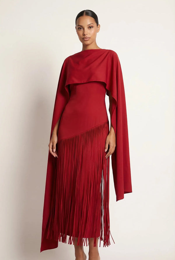 Vivienne Cape Fringe Maxi Gown