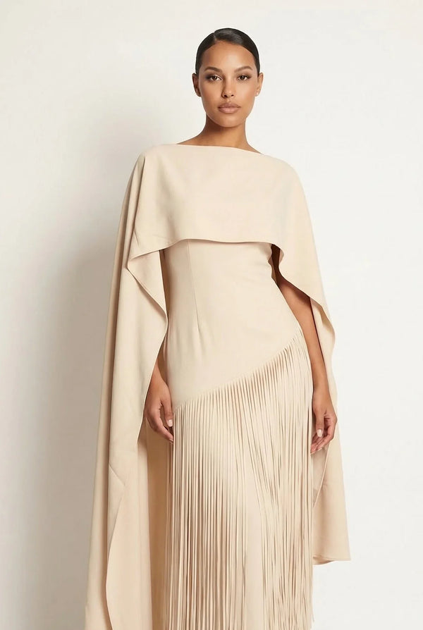 Vivienne Cape Fringe Maxi Gown
