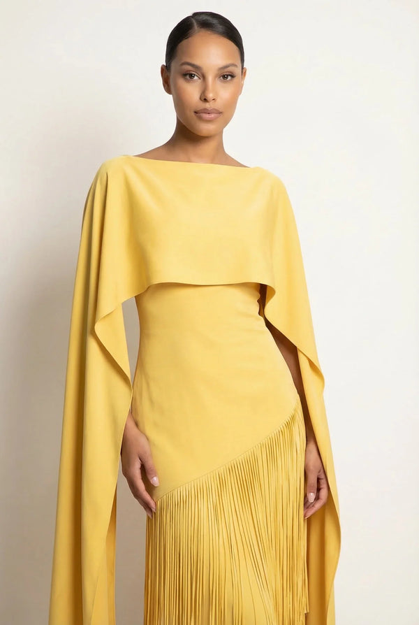 Vivienne Cape Fringe Maxi Gown