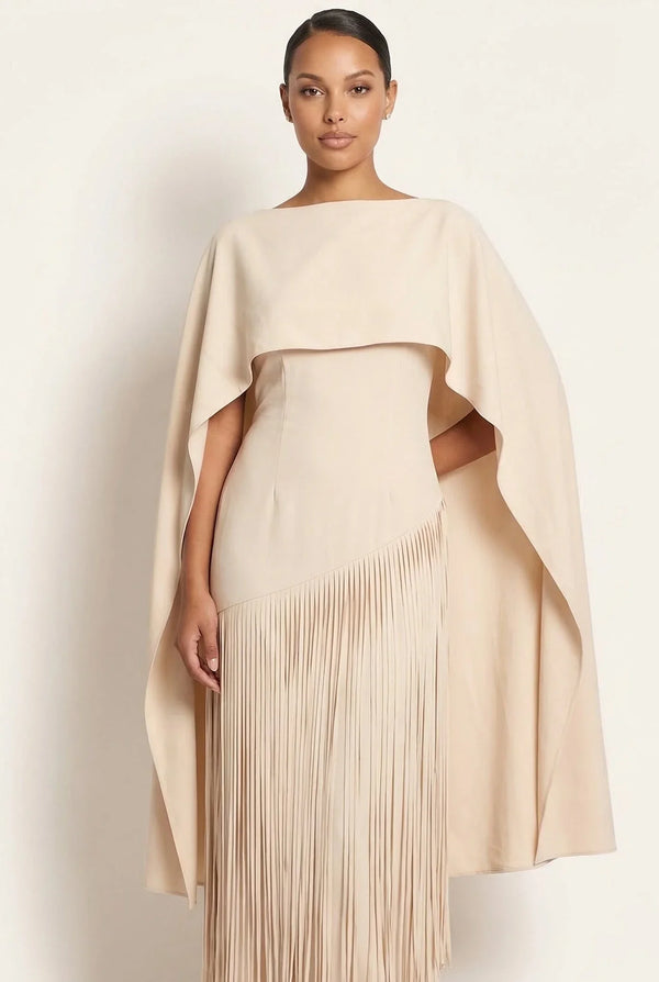Vivienne Cape Fringe Maxi Gown