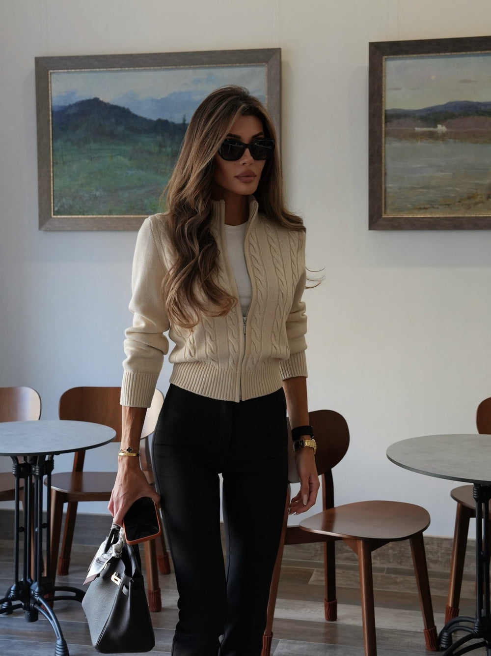 Vera High-Neck Zip Knit Cardigan