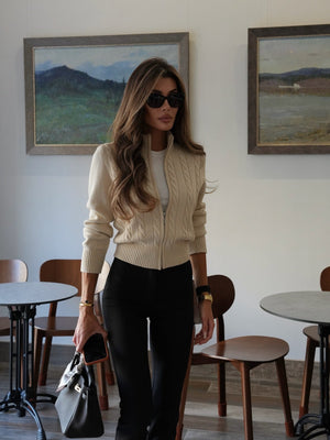 Vera High-Neck Zip Knit Cardigan