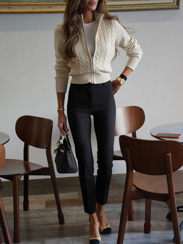 Vera High-Neck Zip Knit Cardigan