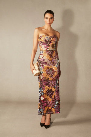 Novalee | Women's Strapless Floral Bodycon Maxi Dress