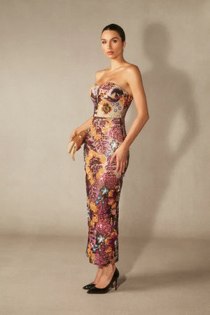 Novalee | Women's Strapless Floral Bodycon Maxi Dress