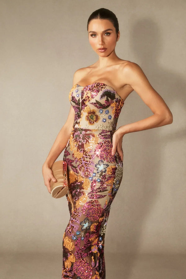 Novalee | Women's Strapless Floral Bodycon Maxi Dress