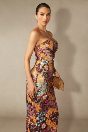 Novalee | Women's Strapless Floral Bodycon Maxi Dress