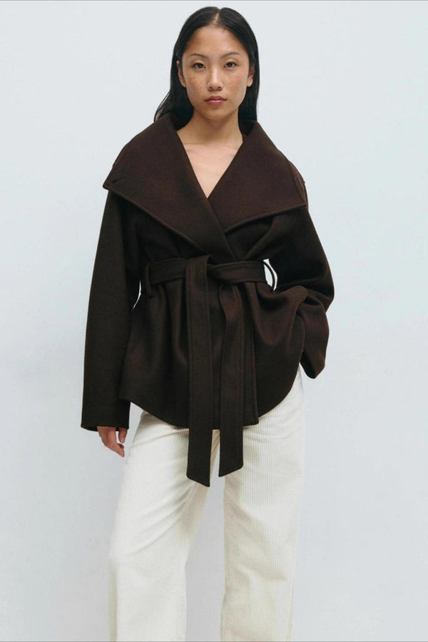 Pearl | Women's Belted High Neck Wrap Jacket Coat