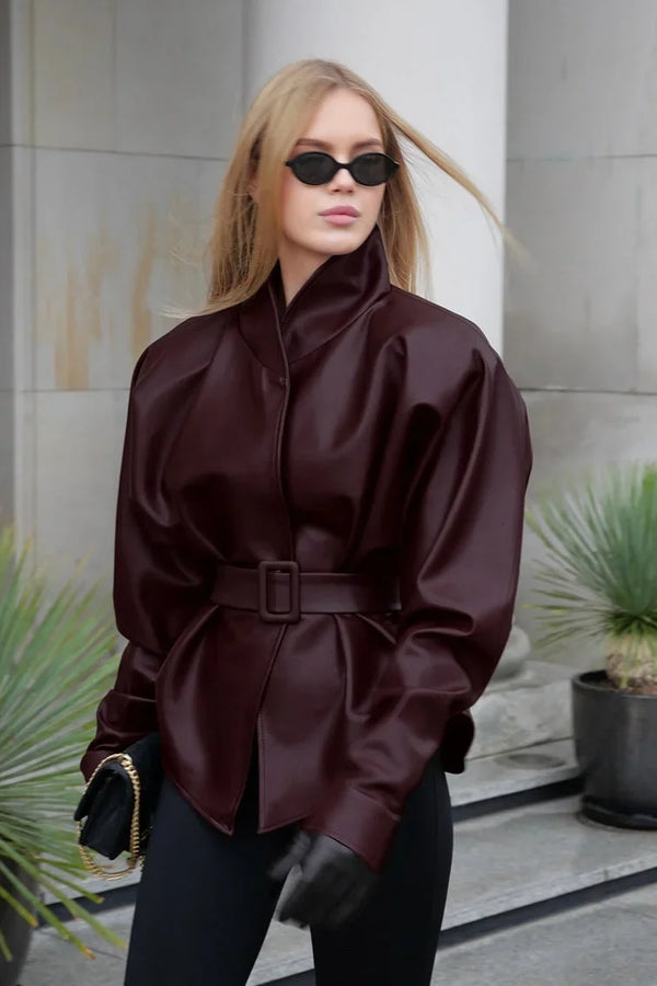 Brigitte Belted Faux Leather Jacket