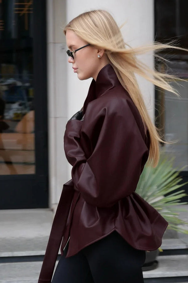 Brigitte Belted Faux Leather Jacket