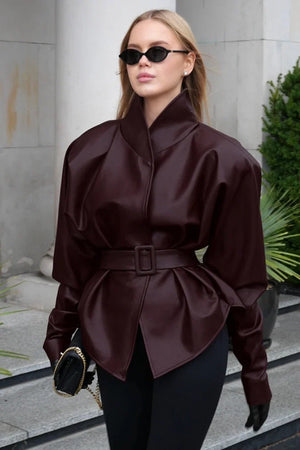 Brigitte Belted Faux Leather Jacket