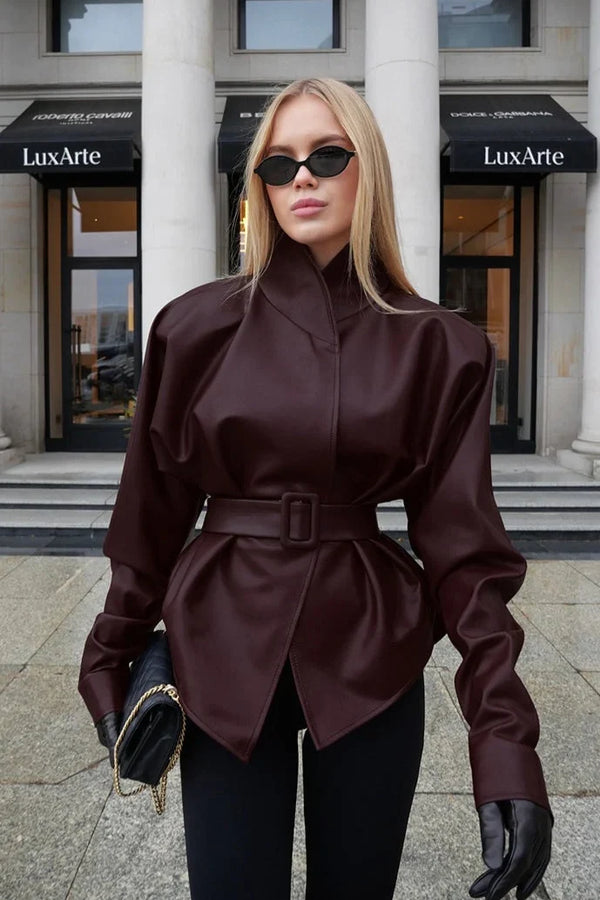Brigitte Belted Faux Leather Jacket