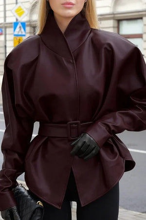 Brigitte Belted Faux Leather Jacket