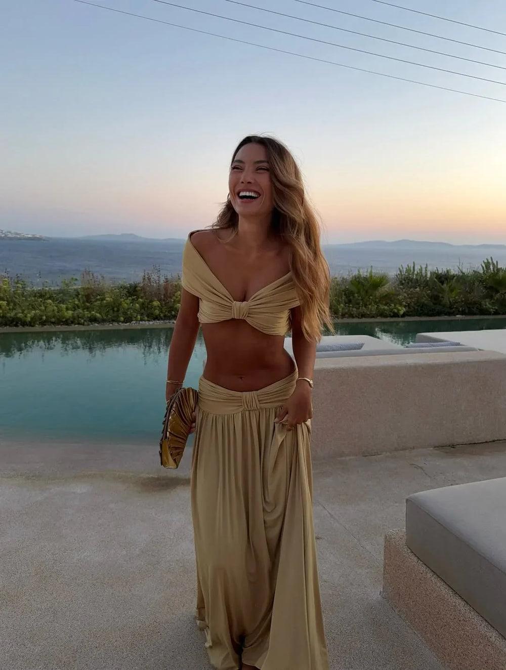 Léonie Off-Shoulder Ruched Maxi Set