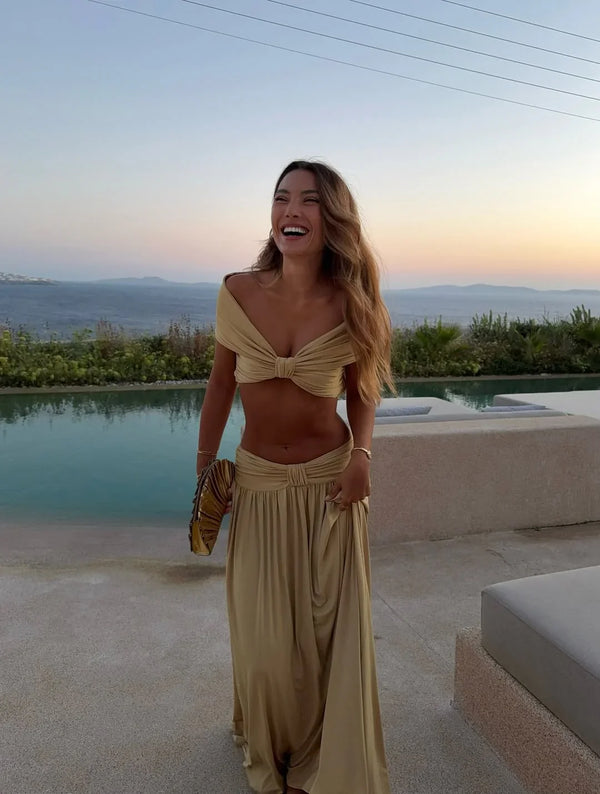 Léonie Off-Shoulder Ruched Maxi Set