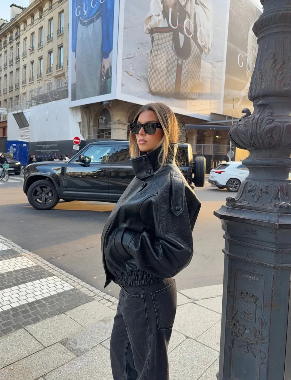 Danièle Oversized Faux Leather Biker Jacket