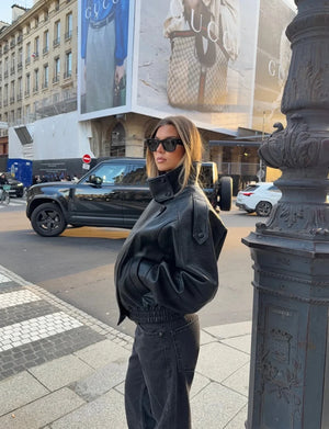 Danièle Oversized Faux Leather Biker Jacket