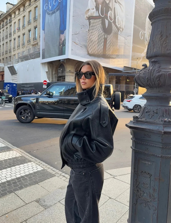 Danièle Oversized Faux Leather Biker Jacket