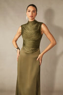 Soleil | Women's High Neck Satin Sleeveless Evening Dress