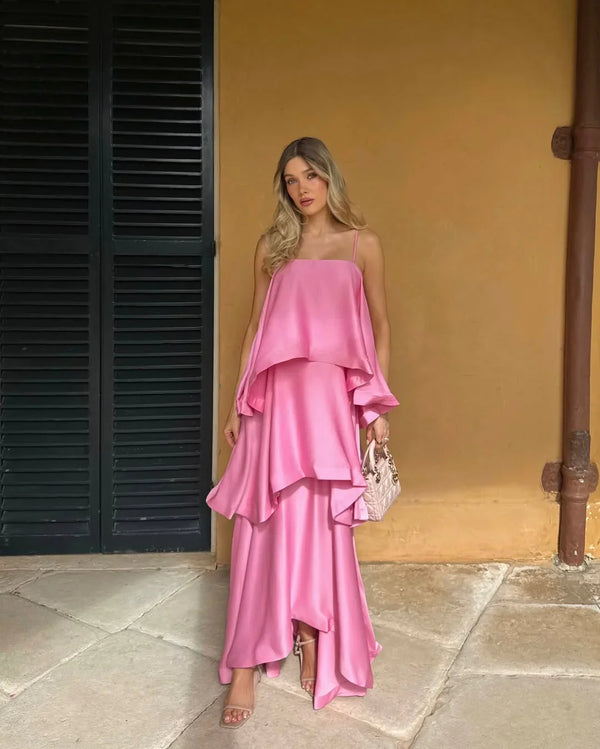 Anaïs Tiered Ruffle Satin Maxi Dress
