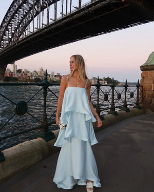 Anaïs Tiered Ruffle Satin Maxi Dress