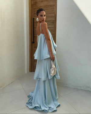Anaïs Tiered Ruffle Satin Maxi Dress