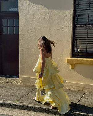 Anaïs Tiered Ruffle Satin Maxi Dress