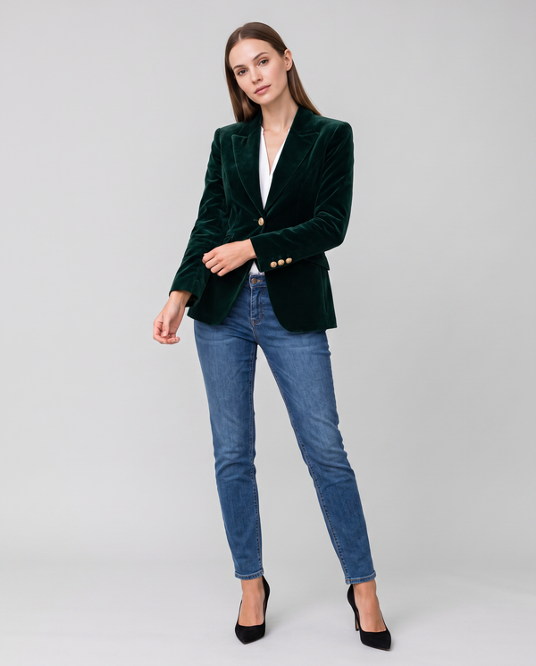 Genevieve | Women's Tailored Single Button Velvet Blazer