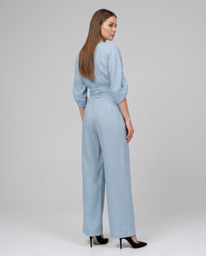 Amelie | Women's V-Neck Wrap Waist Wide Leg Jumpsuit