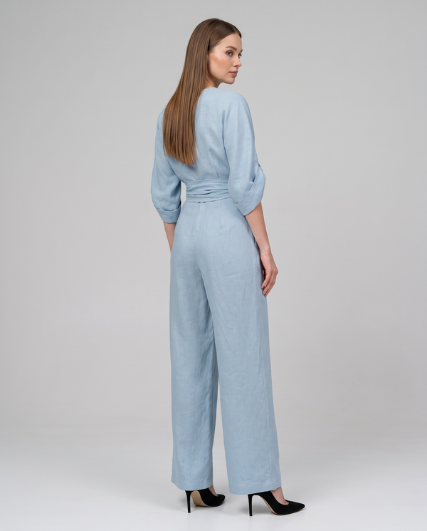 Amelie | Women's V-Neck Wrap Waist Wide Leg Jumpsuit