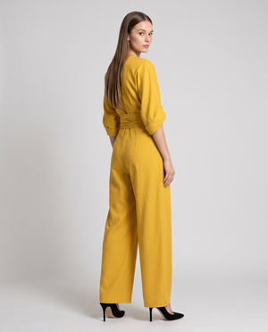 Amelie | Women's V-Neck Wrap Waist Wide Leg Jumpsuit