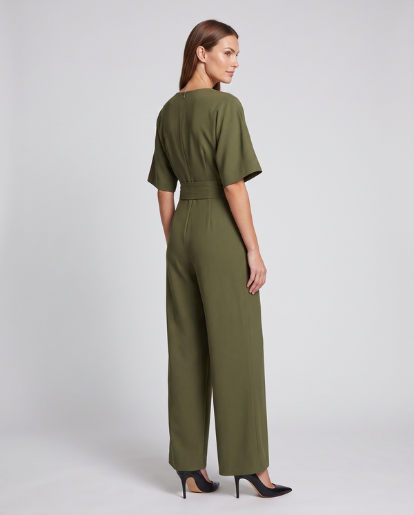 Amelie | Women's V-Neck Wrap Waist Wide Leg Jumpsuit