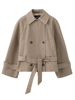 Brigitte Plaid Double-Breasted Short Trench