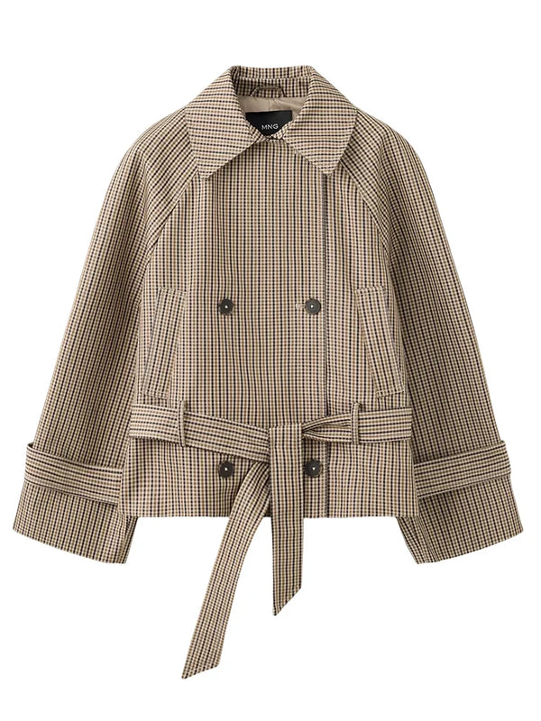 Brigitte Plaid Double-Breasted Short Trench