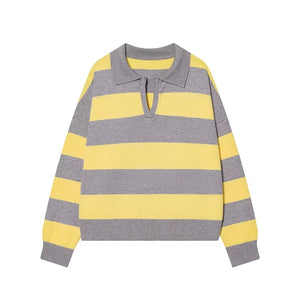 Margot Striped Polo Neck Knit Pullover