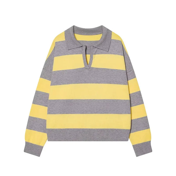Margot Striped Polo Neck Knit Pullover