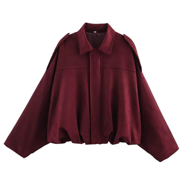 Colette Oversized Collar Suede Bomber Jacket