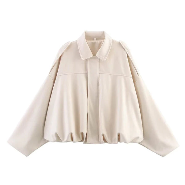 Colette Oversized Collar Suede Bomber Jacket