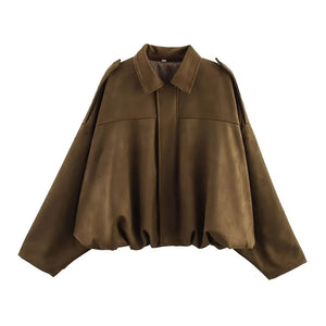 Colette Oversized Collar Suede Bomber Jacket