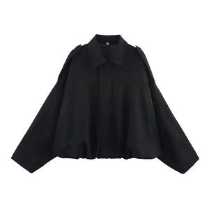 Colette Oversized Collar Suede Bomber Jacket