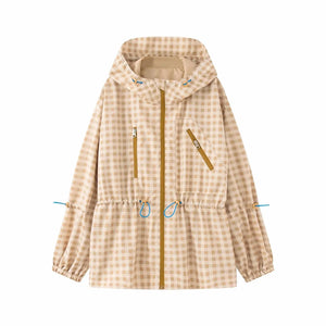Celine Plaid Hooded Drawstring Cinched Waist Jacket