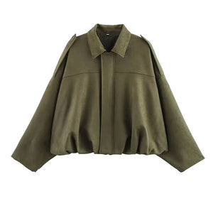 Colette Oversized Collar Suede Bomber Jacket