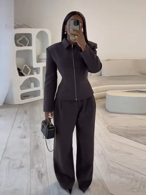 Élise Cinched Zip-Up Lapel Jacket