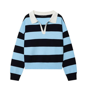 Margot Striped Polo Neck Knit Pullover