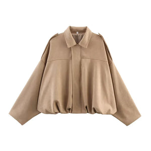 Colette Oversized Collar Suede Bomber Jacket