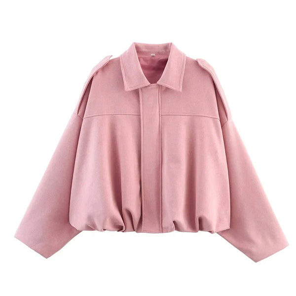 Colette Oversized Collar Suede Bomber Jacket