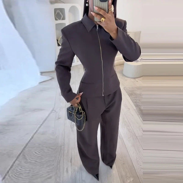 Élise Cinched Zip-Up Lapel Jacket